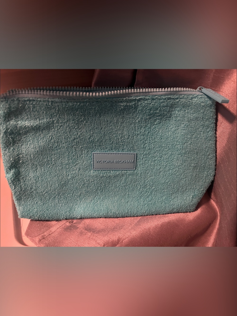 Victoria Beckham Teal Plush Cosmetic Pouch